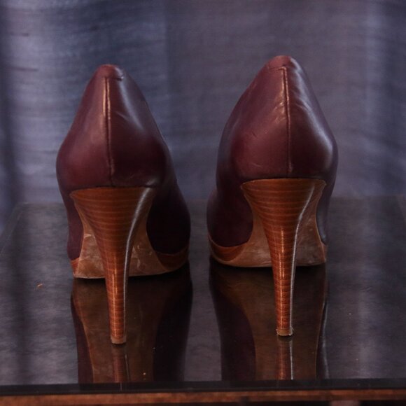 Nine West Burgundy Wood Heeled Pumps 8.5 - Picture 3 of 3